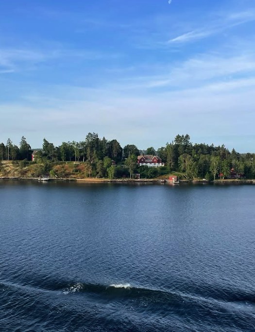 Red boathouses on an archipelago island